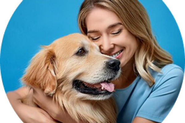 Pet parent hugging her golden retriever
